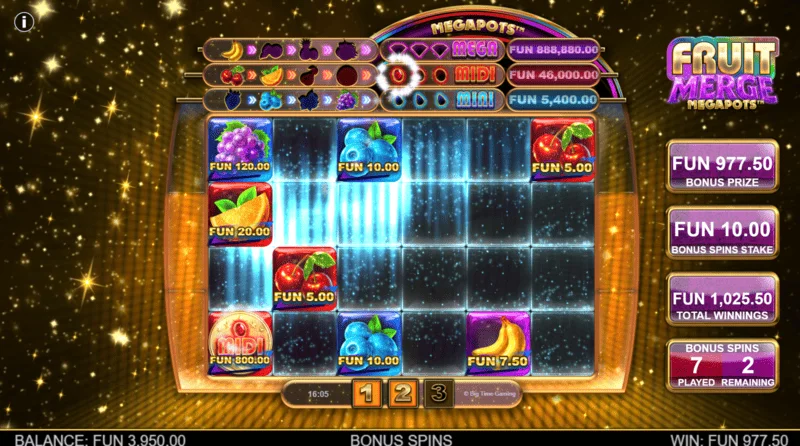Fruit Merge Megapots - екран за игра Hold and Spin