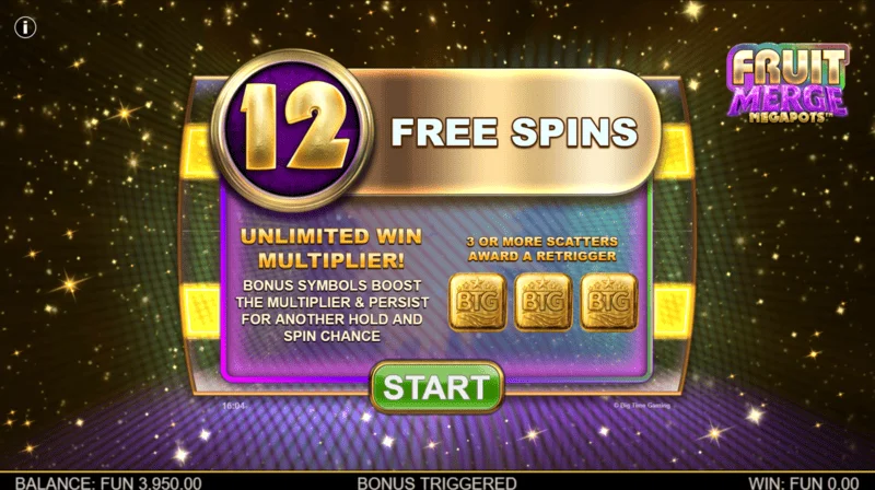 Fruit Merge Megapots - стартиране на Free Spins