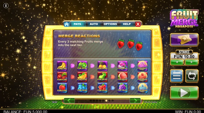 Fruit Merge Megapots - сливане на плодове в Hold and Spin